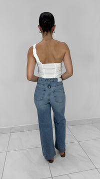 PANTALÓN DENIM RECTO TIRO ALTO AZUL CLARO