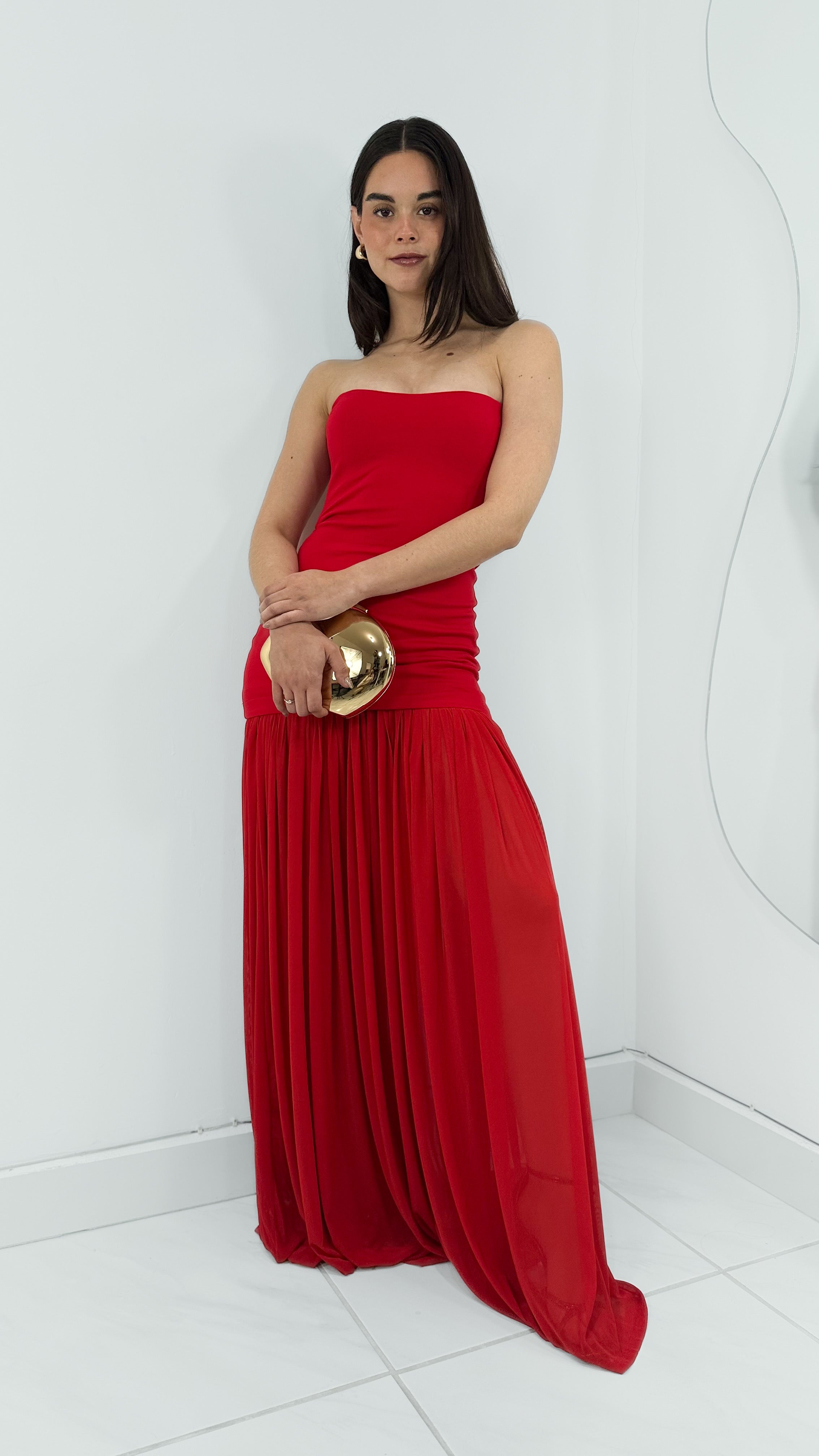 VESTIDO STRAPLESS FORMAL LARGO ROJO