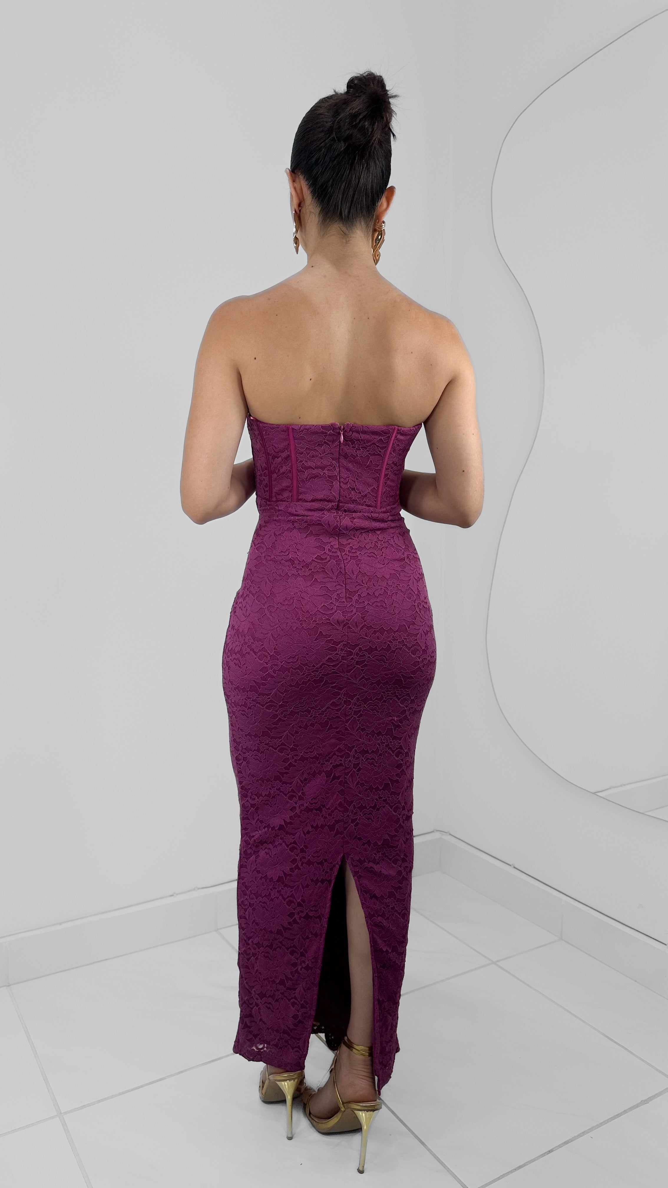 VESTIDO ENCAJE EFECTO CORSET & LAZO BUGAMBILIA