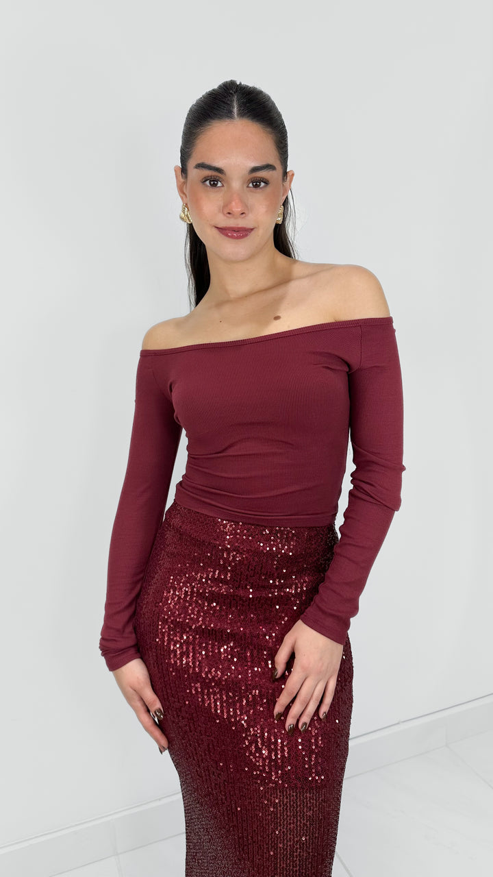 BLUSA TOP OFF SHOULDER BURGUNDY