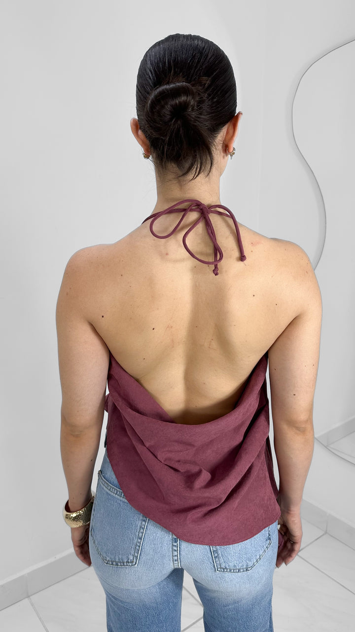BLUSA HALTER ASIMETRICA PLUM
