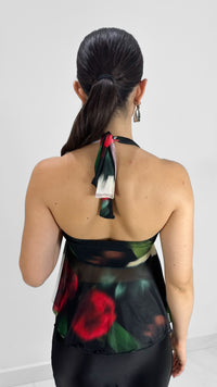 BLUSA HALTER MESH ESTAMPADO FLORES
