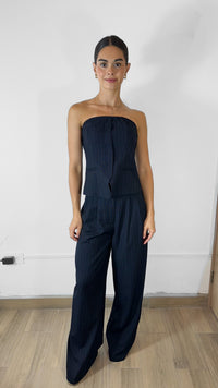 BLUSA STRAPPLE NAVY DE RAYAS (SET)