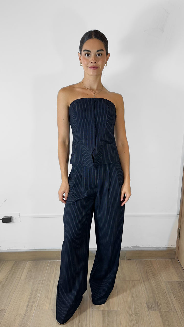 BLUSA STRAPPLE NAVY DE RAYAS (SET)