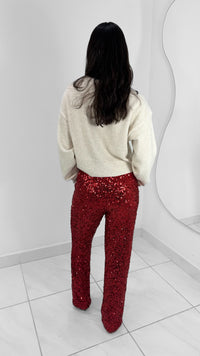 PANTALON RECTO DE LENTEJUELAS ROJO