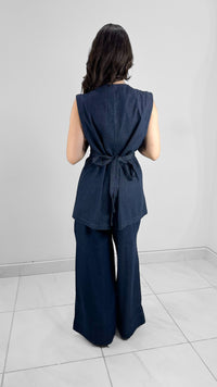 BLUSA DENIM CRUZADA LAZO ESPALDA DARK DENIM (SET)