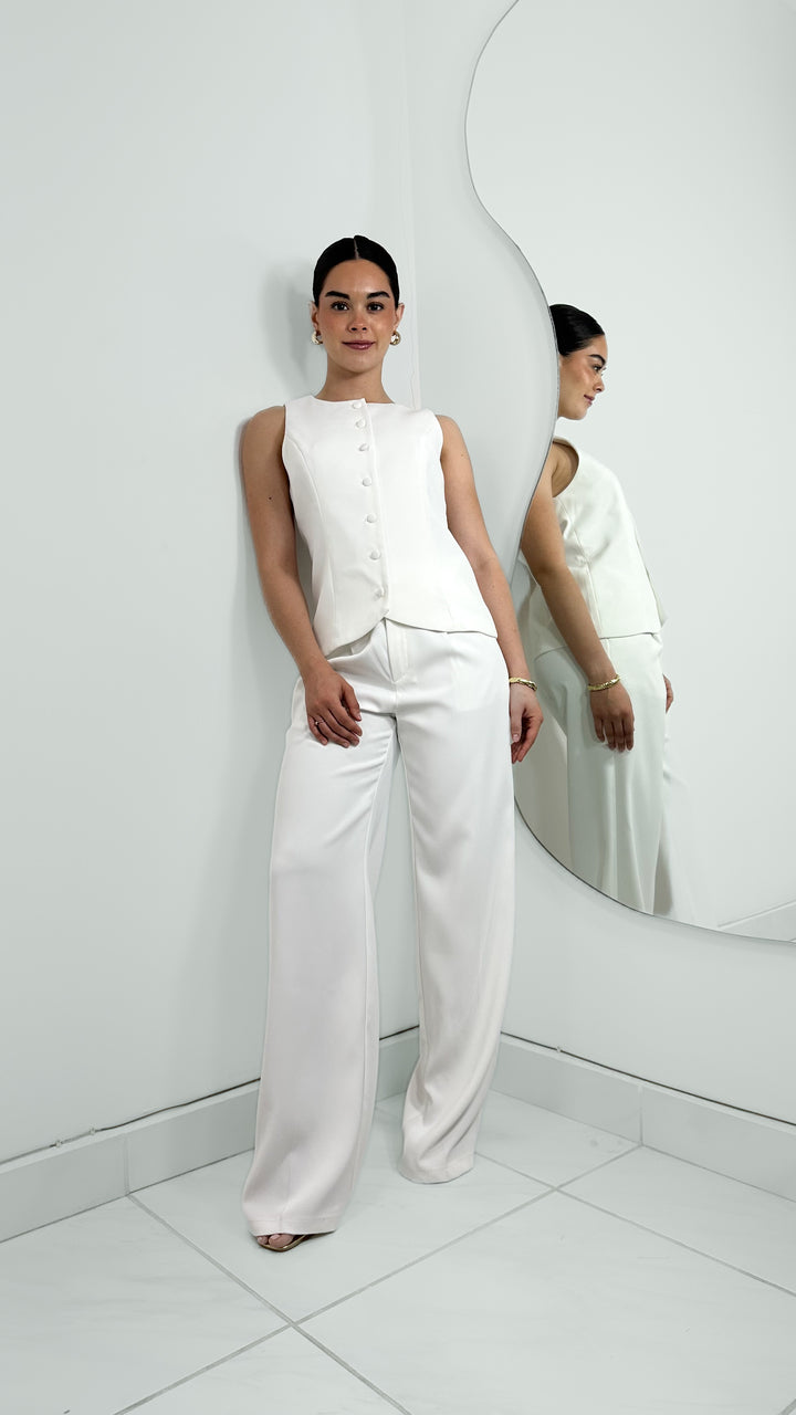 PANTALÓN TIRO ALTO FORMAL BLANCO RECTO