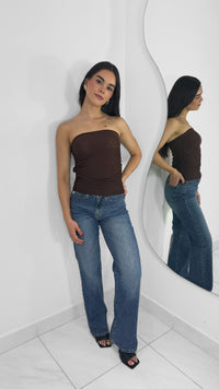 DENIM BLUE WASHED MID WAISTED JEANS