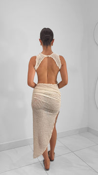 COVER UP SIN MANGAS ESPALDA DESCUBIERTA MIDI CREMA