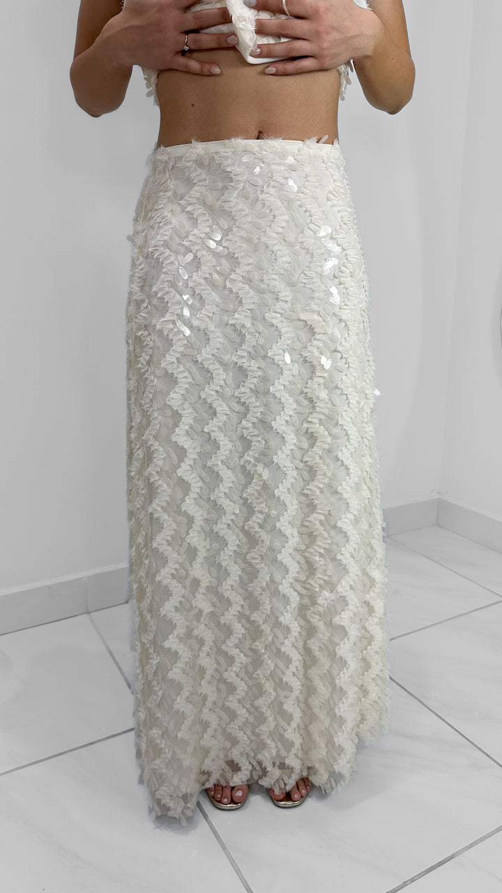 FALDA MAXI BLANCO MARFIL DETALLE LENTEJUELA
