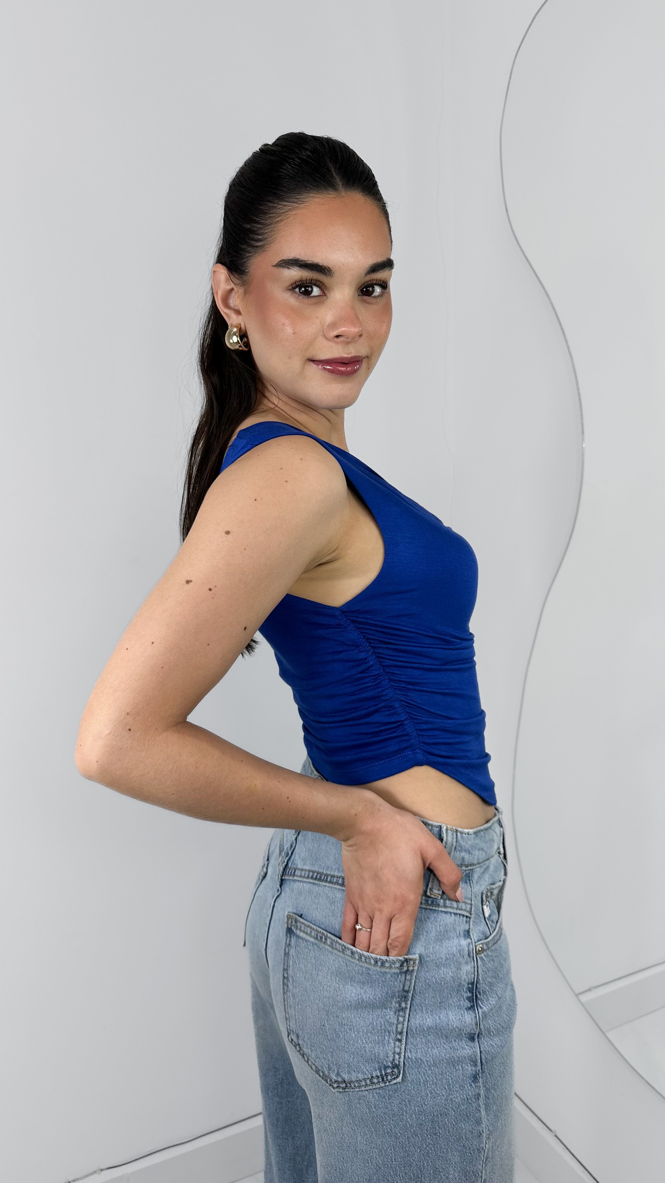 BLUSA DRAPEADA DOBLE TELA TIRANTE GRUESO ROYAL BLUE