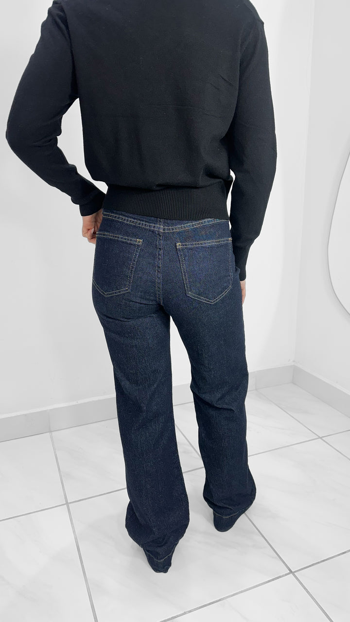 STRAIGHT DARK DENIM HIGH WAISTE JEANS