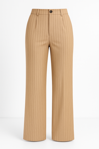 B STRIPED HIGH WAISTED PANTS - KHAKI