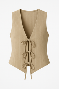 B TOP RIBBON TIE STRIPED KHAKI