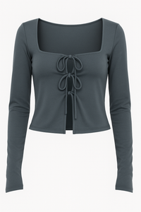 BLUSA RIBBON TIE MANGA LARGA GRIS