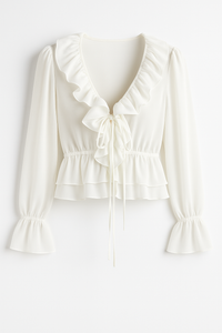 BLUSA MANGA LARGA VOLANTES BOHO BLANCA