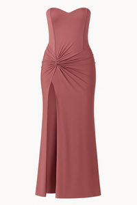 VESTIDO LARGO SATINADO EFECTO CORSET ABERTURA PIERNA - ROSA