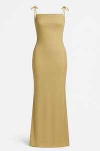 VESTIDO LARGO TIRANTES AJUSTABLES DORADO BRILLOSO
