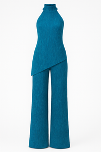 CONJUNTO MAXI BLUSA HALTER & PANTALÓN WIDE LEG AZUL CELESTE