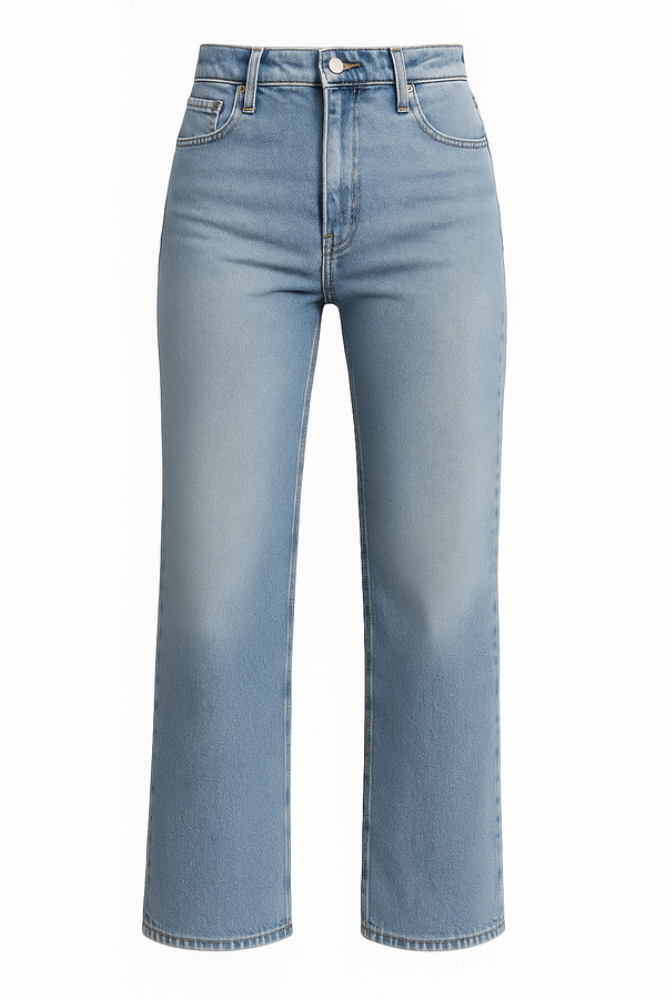 PANTALÓN DENIM JEANS RECTOS TIRO ALTO AZUL CLARO
