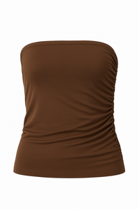 BLUSA MESH DRAPEADA STRAPLESS CAFÉ