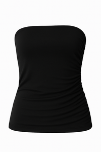 BLUSA MESH DRAPEADA STRAPLESS NEGRA