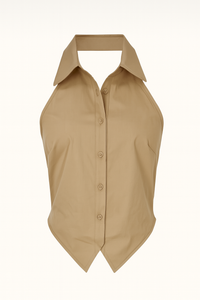 TOP HALTER CON BOTONES Y ESPALDA DESCUBIERTA MOCHA