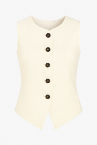 MAXI CHALECO DE LINO CON APERTURA IVORY