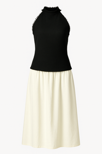 VESTIDO MIDI TOP HALTER Y FALDA FRUNCIDA