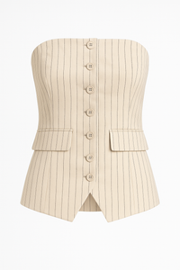 BLUSA STRAPLESS EFECTO SASTRE RAYADO BEIGE