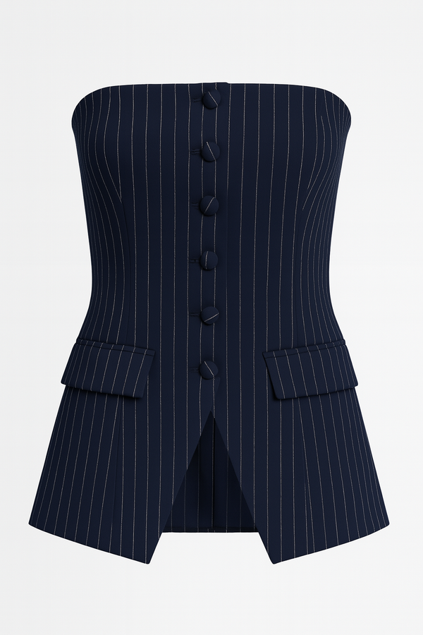 TOP STRAPLESS CON BOTONES RAYADO NAVY