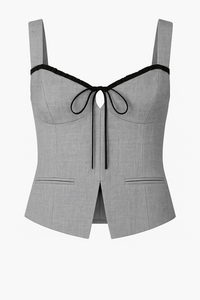 TOP GRIS ESTILO CORSÉT DE CUADROS CON MOÑO