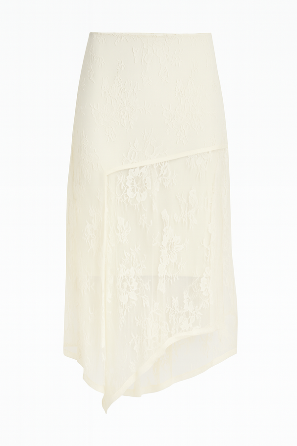 FALDA MIDI CON ENCAJE BLANCA