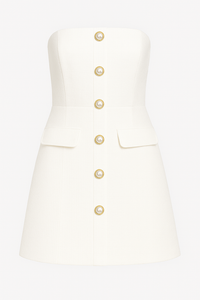 VESTIDO CORTO CON BOTONES DE PERLA BLANCO