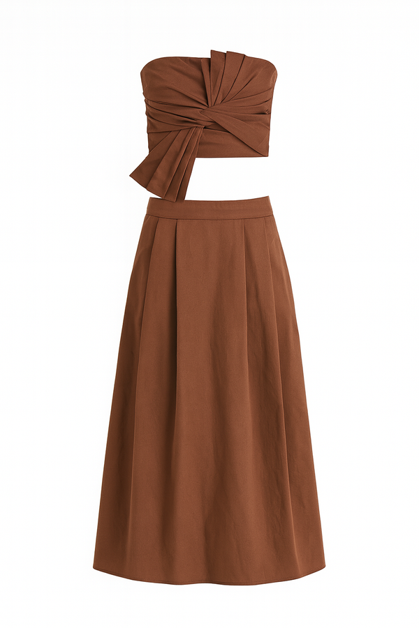 CONJUNTO TOP CRUZADO Y MAXI FALDA CAFÉ