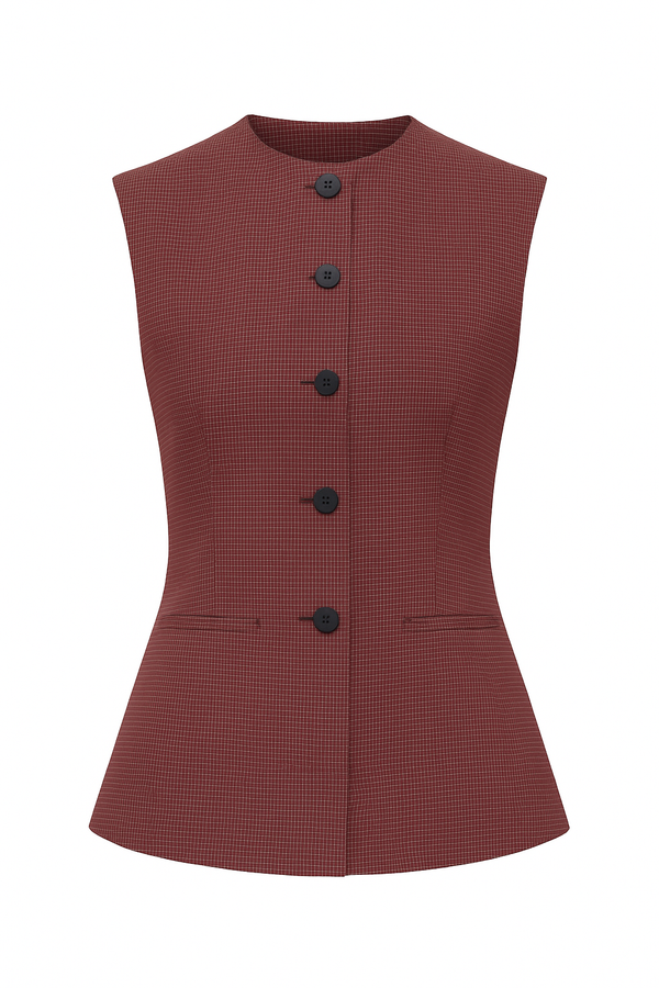 CHALECO DE CUADROS CON BOTONES BURGUNDY