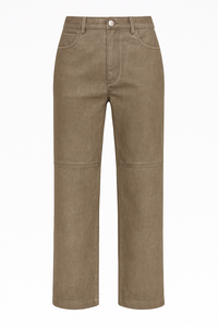 PANTALÓN LARGO DE PIEL CON ACABADO DESGASTADO TAUPE
