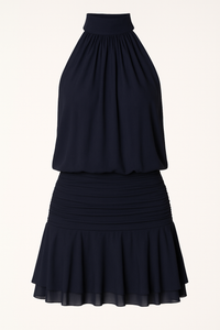 VESTIDO CORTO HALTER DRAPEADO NAVY