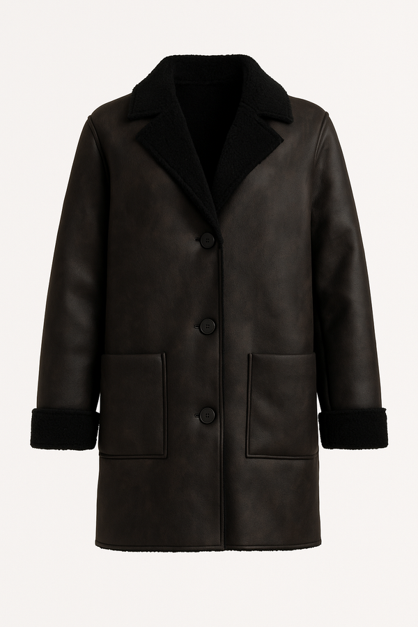 ABRIGO LARGO DE PIEL SINTÉTICO TICO CON PELUCHE POR DENTRO NEGRO