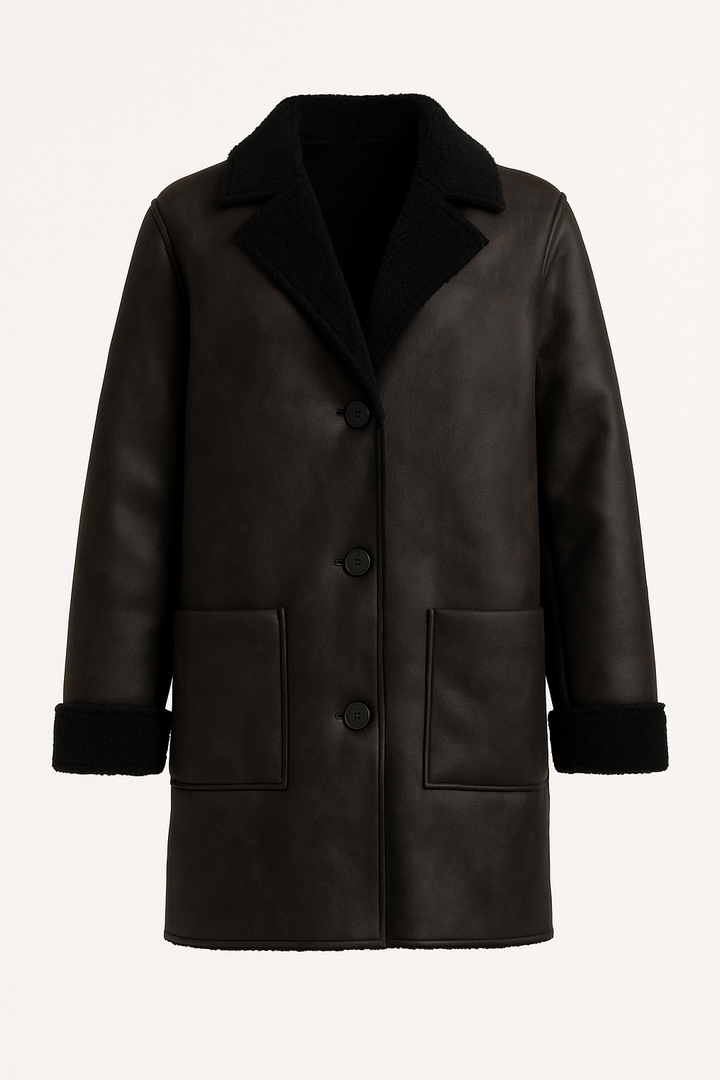 ABRIGO LARGO DE PIEL SINTÉTICO TICO CON PELUCHE POR DENTRO NEGRO