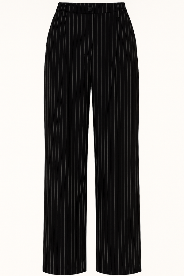 PANTALÓN RECTO RAYADO NEGR0