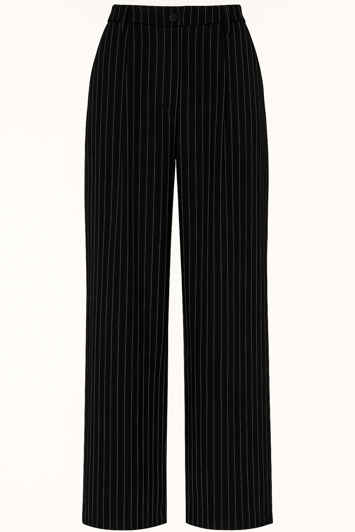 PANTALÓN RECTO RAYADO NEGR0