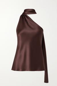 BLUSA DE SATEN SIN MANGAS Y LAZO EN EL CUELLO DARK BROWN