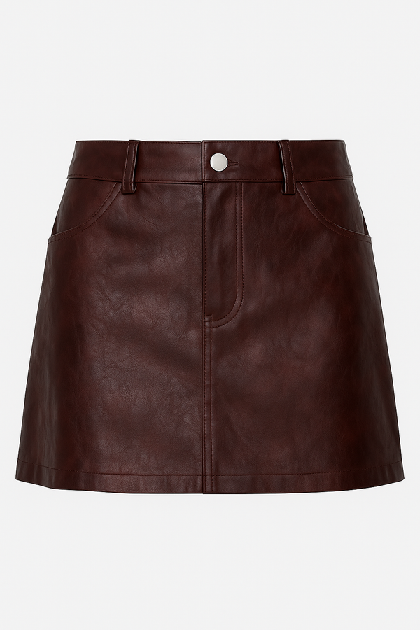 MINI FALDA LOW WAIST DE PIEL BURGUNDY