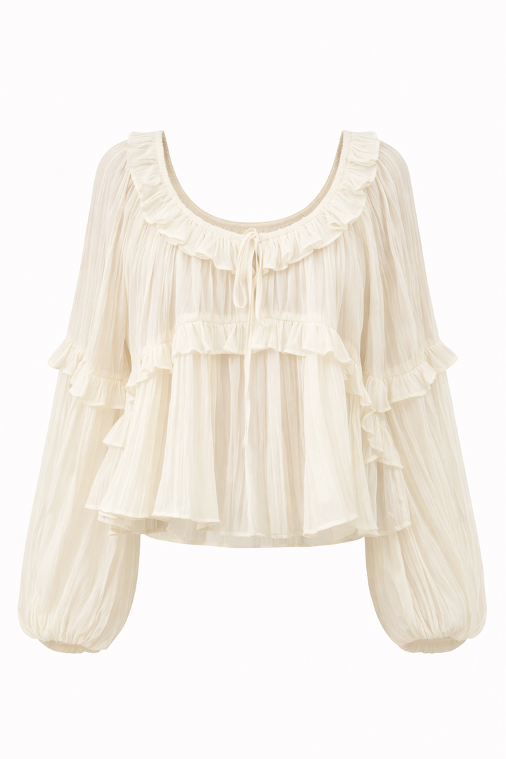 BLUSA BOHO CON OLANES BLANCA