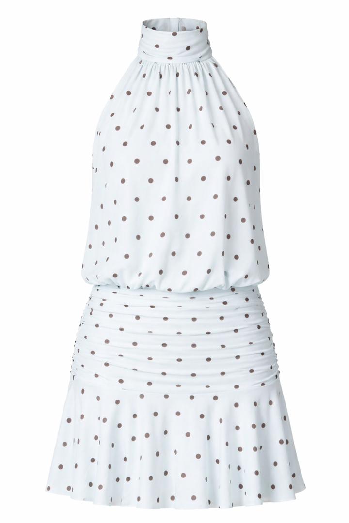 VESTIDO MINI POLKA DOT BABY BLUE Y CAFÉ
