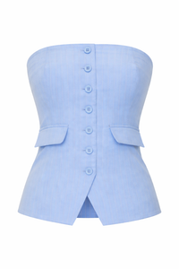 TOP STRAPLESS RAYADO BABY BLUE