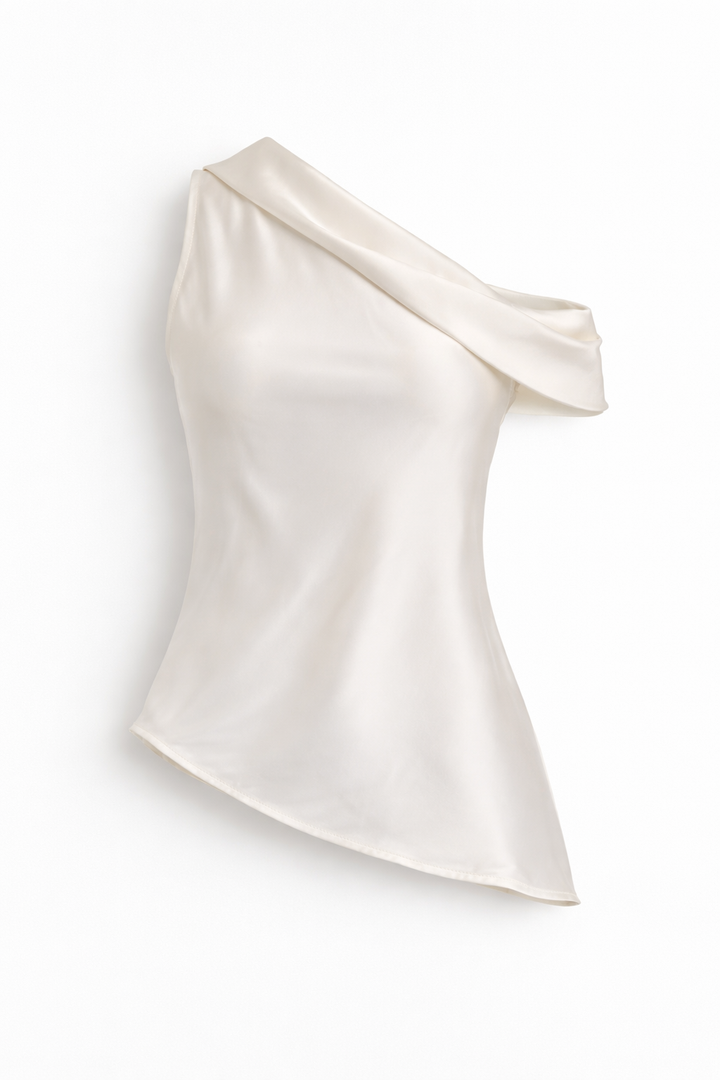 TOP SATIN ASIMETRICA IVORY
