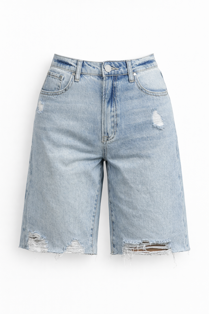 RIPPED DENIM BIKER SHORT