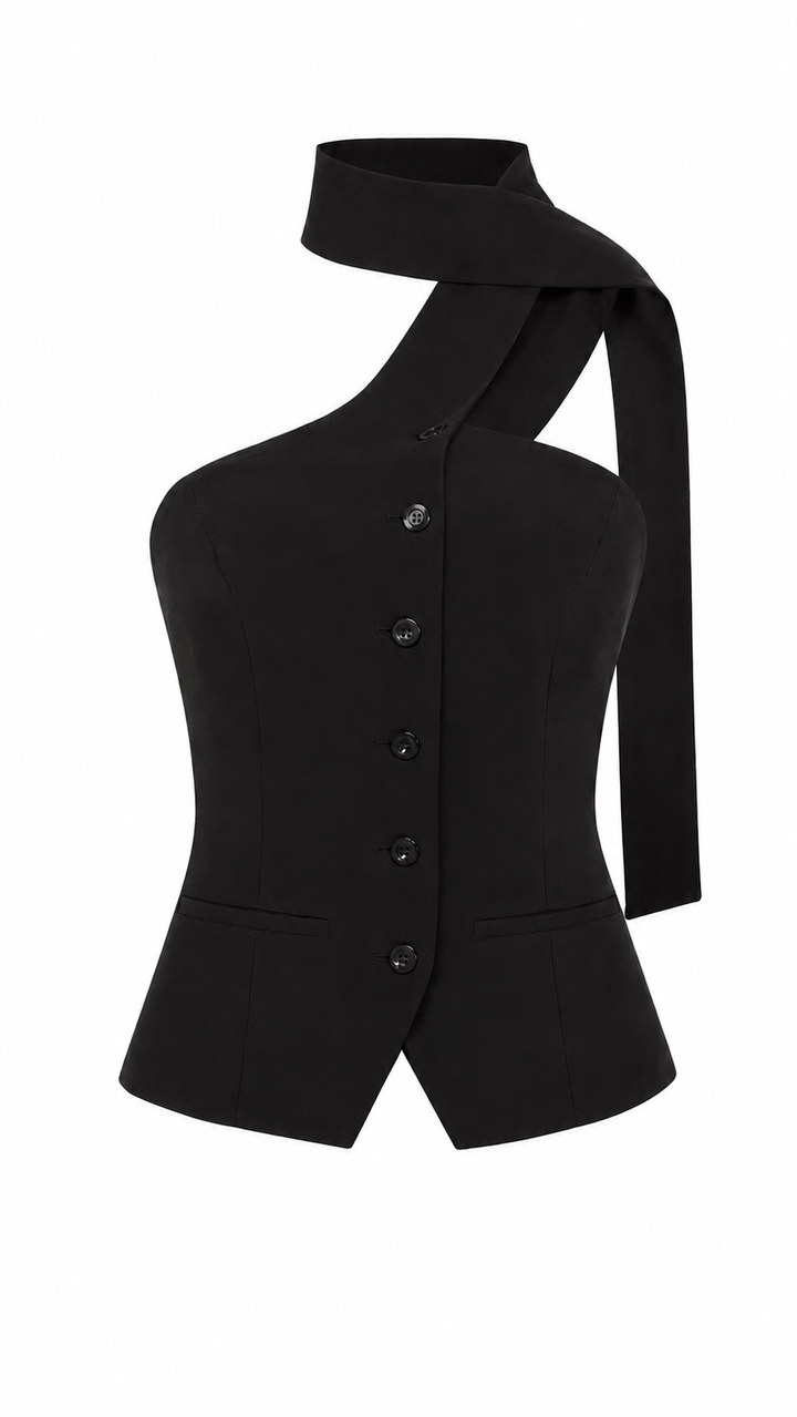 TOP CHALECO NEGRO CON BUFANDA